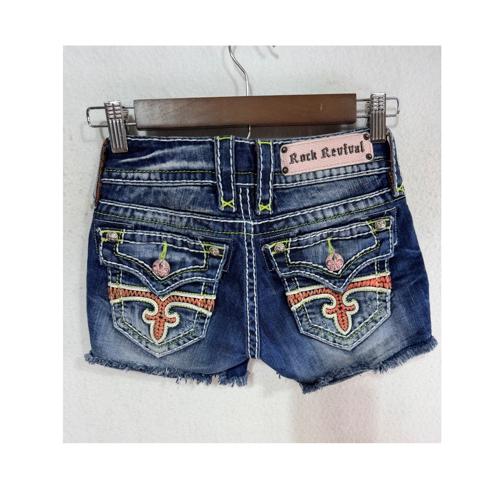 Rock Revival Celine Shorts Denim Cut Off Distressed Embroidered Women's 24 Blue